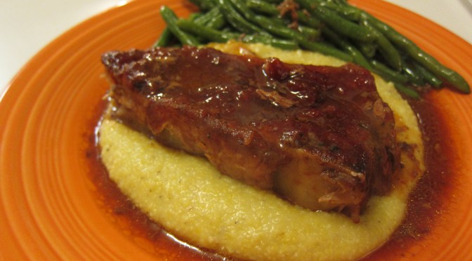Slow Cooked Pork Shoulder Ribs over Creamy Polenta