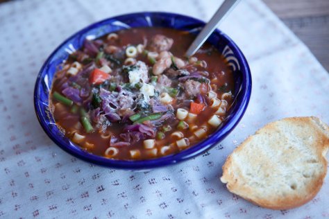 Vegetable soup with Italian sausage || a recipe from Alaskaknitnat.com