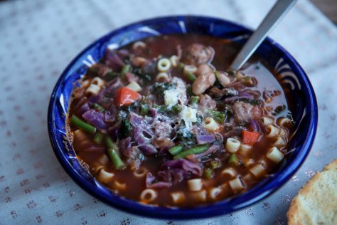 Vegetable soup with Italian sausage || a recipe from Alaskaknitnat.com