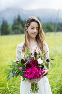 Peonies, wild fern, wild clover, carnation, lisianthus, scabiosa, cattails, eucalyptus | A wild Alaska bouquet by Natasha of Alaskaknitnat.com