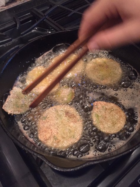 Fried Green Tomatoes | try this simple recipe for a tasty appetizer. The breading is made with Cream of Wheat! Recipe available at alaskaknitnat.com