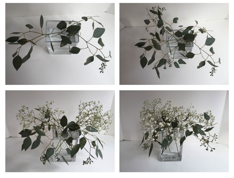 DIY Mother's Day arrangement | Make a beautiful floral centerpiece in just a few simple steps using eucalyptus, baby's breath, alstroemeria and football mums. Tutorial by alaskaknitnat.com