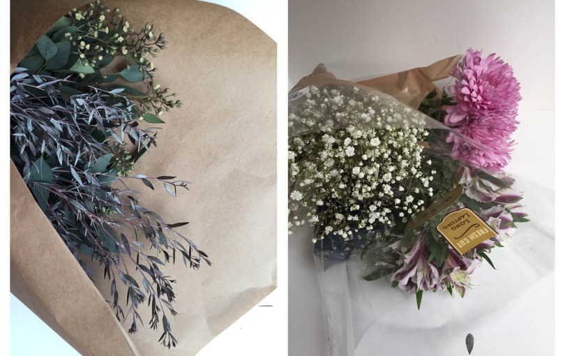 DIY Mother's Day arrangement | Make a beautiful floral centerpiece in just a few simple steps using eucalyptus, baby's breath, alstroemeria and football mums. Tutorial by alaskaknitnat.com