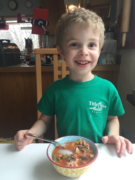 Alphabet vegetable soup is a crowdpleaser - and it's good for you too! Recipe from Alaskaknitnat.com