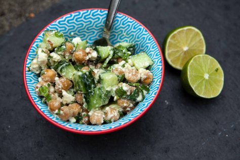 Cucumber chickpea salad with lime dressing | a recipe from Alaska Knit Nat