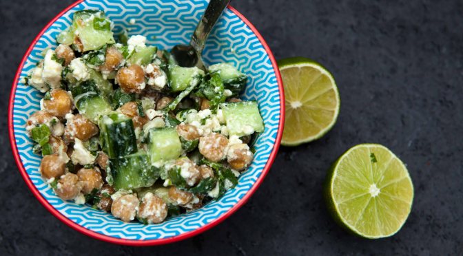 Cucumber chickpea salad with lime dressing