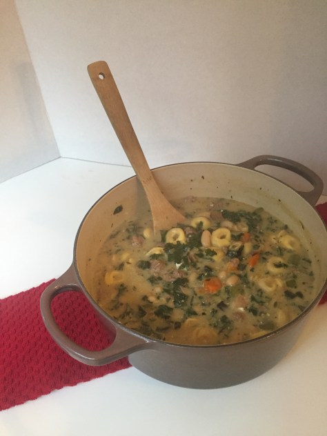 Italian soup with sausage, tortellini, kale and beans | from Alaskaknitnat.com