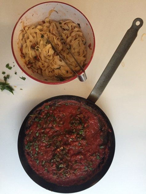 Fresh fettuccine with simple marinara from alaskaknitnat.com