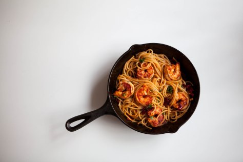 Pasta and shrimp in a paprika chili sauce | A simple dinner recipe from Alaskaknitnat.com