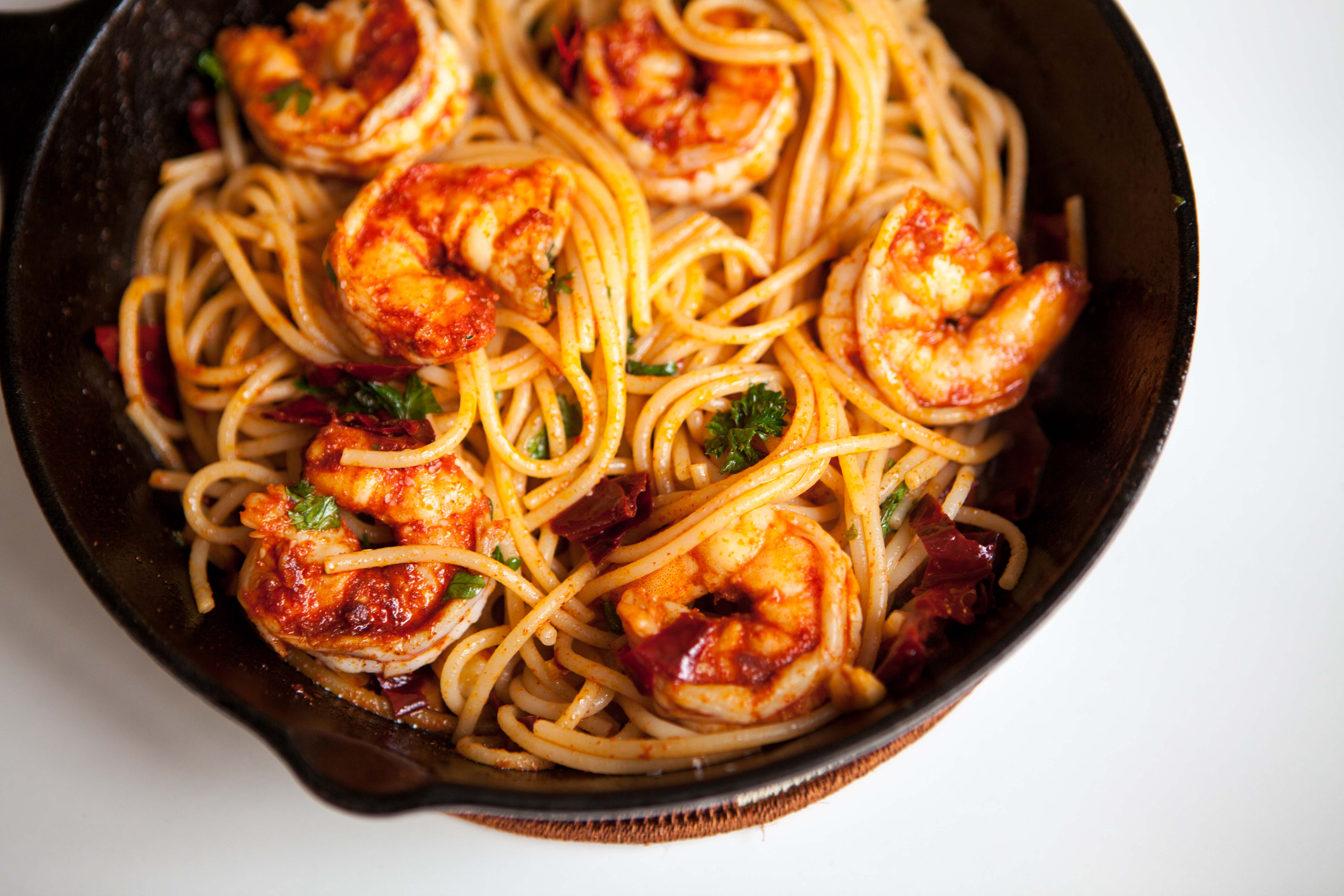 Pasta and shrimp in a paprika chili sauce | A simple dinner recipe from Alaskaknitnat.com