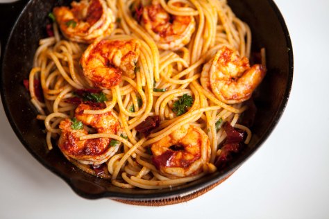 Pasta and shrimp in a paprika chili sauce | A simple dinner recipe from Alaskaknitnat.com