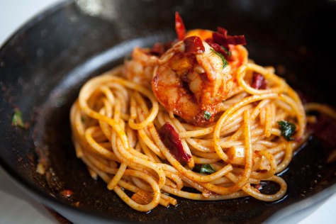 Pasta and shrimp in a paprika chili sauce | A simple dinner recipe from Alaskaknitnat.com