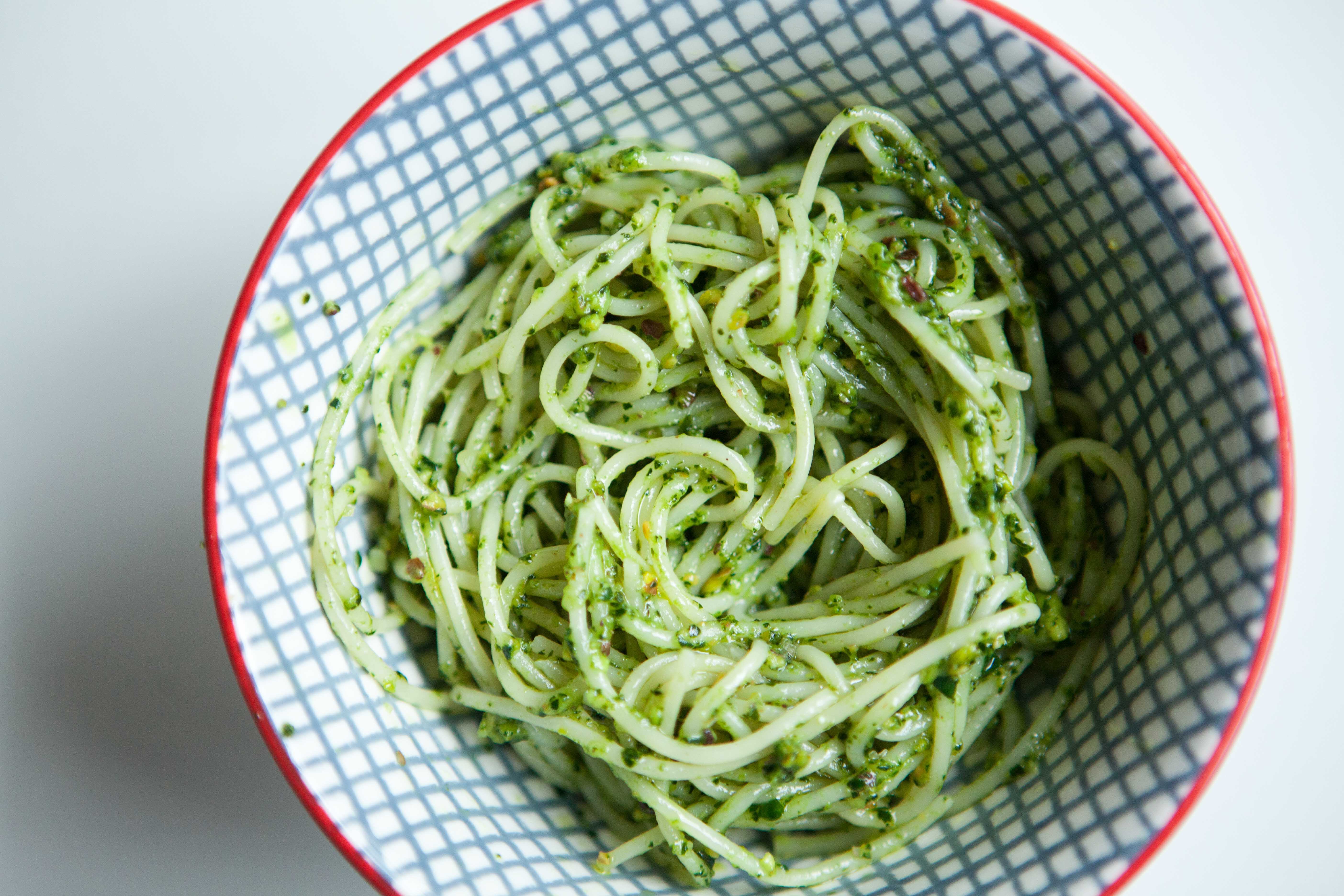 Spinach and pistachio pesto - a less expensive recipe with the same great flavor | A recipe from Alaskaknitnat.com