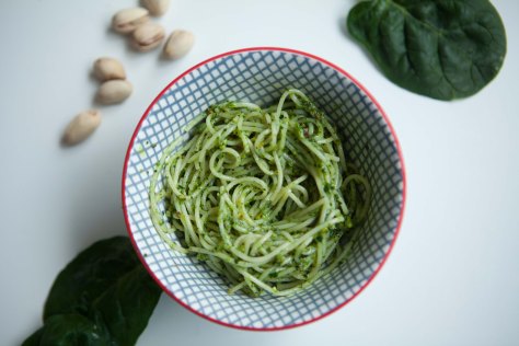 Spinach and pistachio pesto - a less expensive recipe with the same great flavor | A recipe from Alaskaknitnat.com