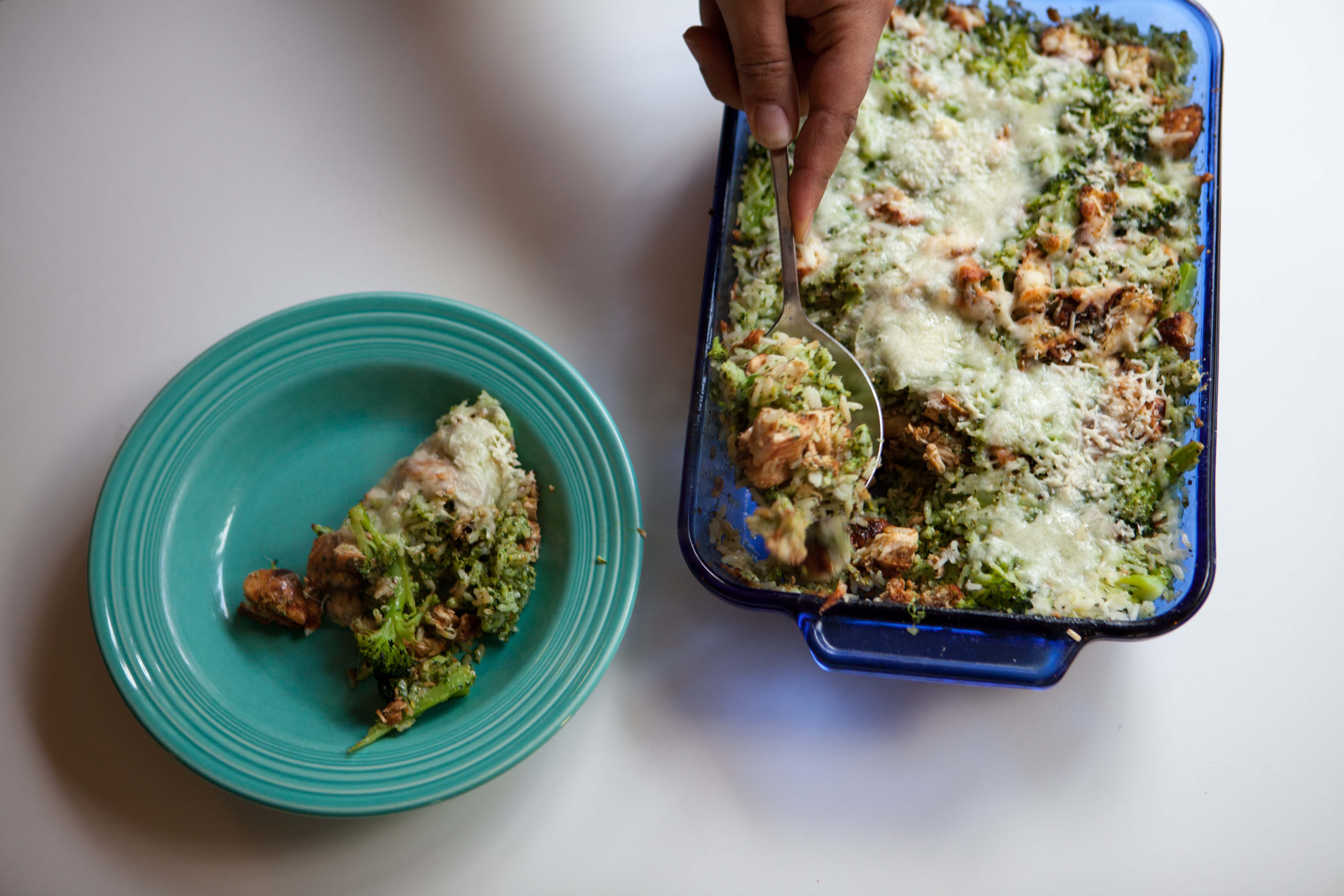 Broccoli Rice Chicken Pesto Casserole | A weeknight meal from Alaskaknitnat.com